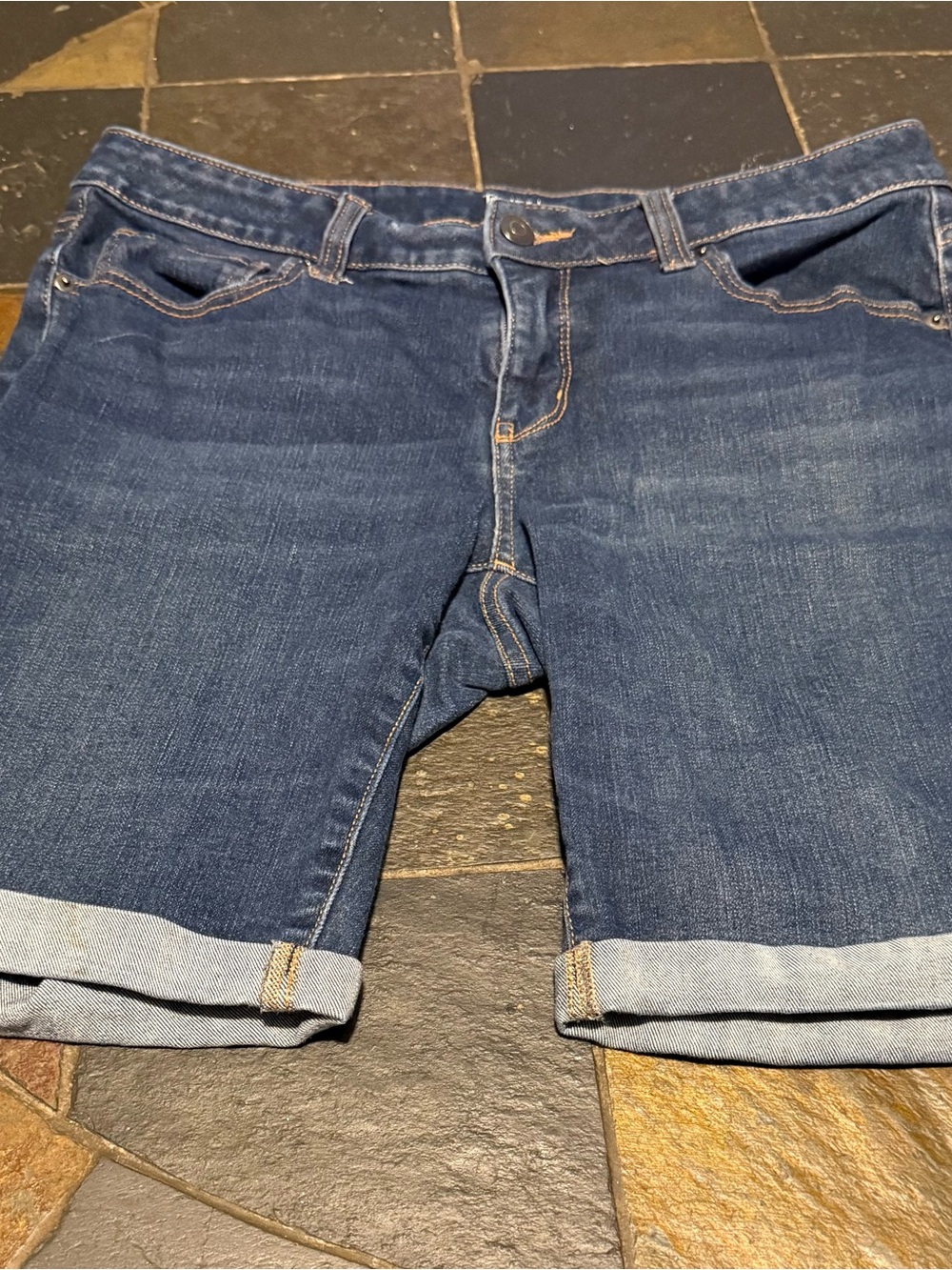 Time and Tru Dark Blue Rolled-Hem Boyfriend Jeans Shorts
